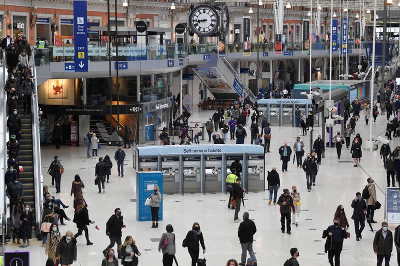 Workers travel on public transport as coronavirus disease (COVID-19) restrictions continue to ease in Britain, London