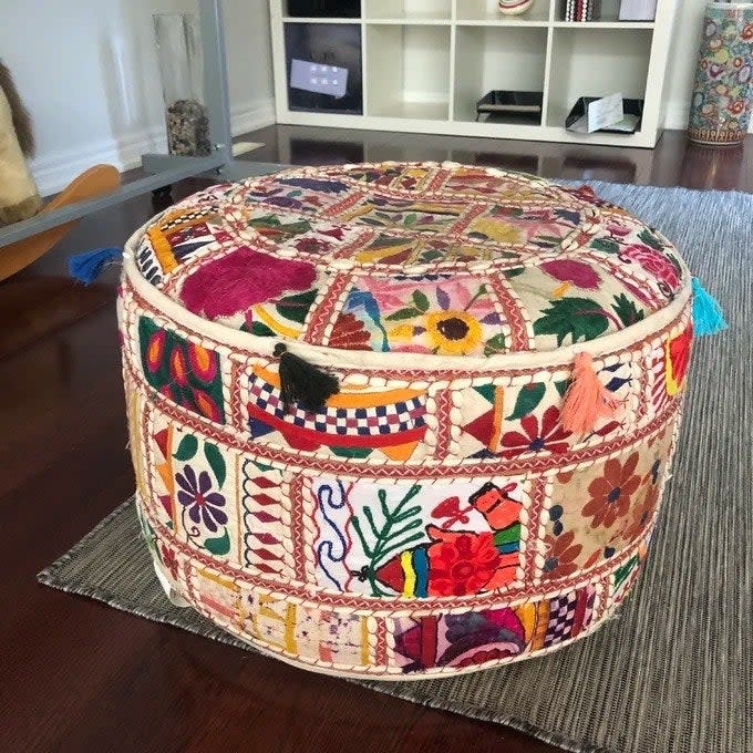 a reviewer photo of the pouf