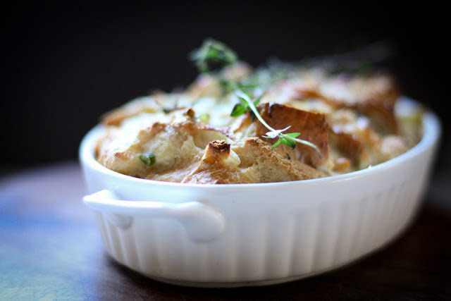 <strong>Get the <a href="http://www.feastingathome.com/2011/12/savory-leek-bread-pudding.html">Savory Leek Bread Pudding recipe</a> from Feasting At Home</strong>