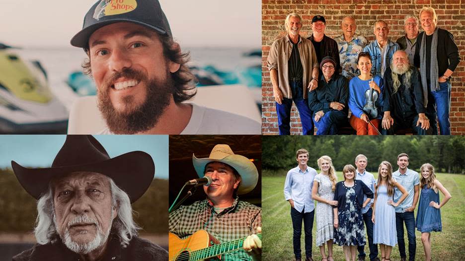 From top left clockwise, Chris Janson, The Ozark Mountain Daredevils, John Anderson, Clay Self and The Petersens will perform at the inaugural Concert for Conservation at Thunder Ridge Nature Arena on May 21, 2024.