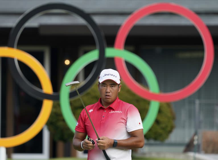 Japan's Hideki Matsuyama prepares to competing in the men's golf event.