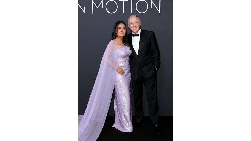 Salma Hayek and FranÃ§ois-Henri Pinault attend the 2024 Kering Women In Motion Awards and Cannes Film Festival Presidential Dinner at the 77th annual Cannes Film Festival at the Place de la Castre