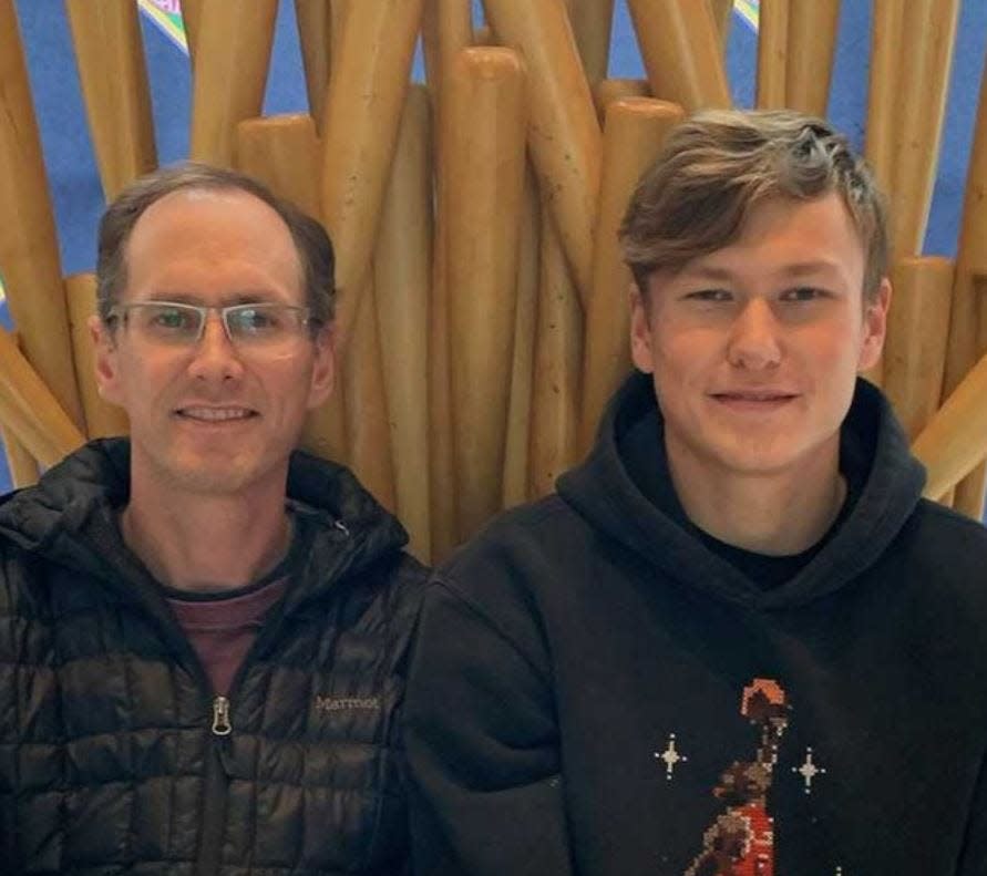 Chuck Morris, 47, and his son Charley, 20, who are believed to have drowned on March 16, 2023 while kayaking on a family vacation in Arkansas.