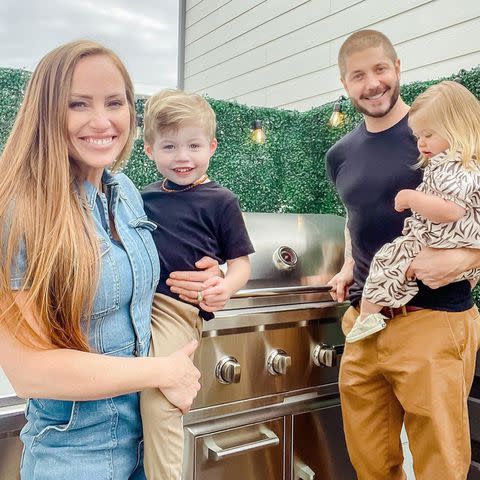 <p>Mina Starsiak Hawk/ Instagram</p> Mina Starsiak Hawk with husband Steve Hawk and their kids, Jack and Charlie