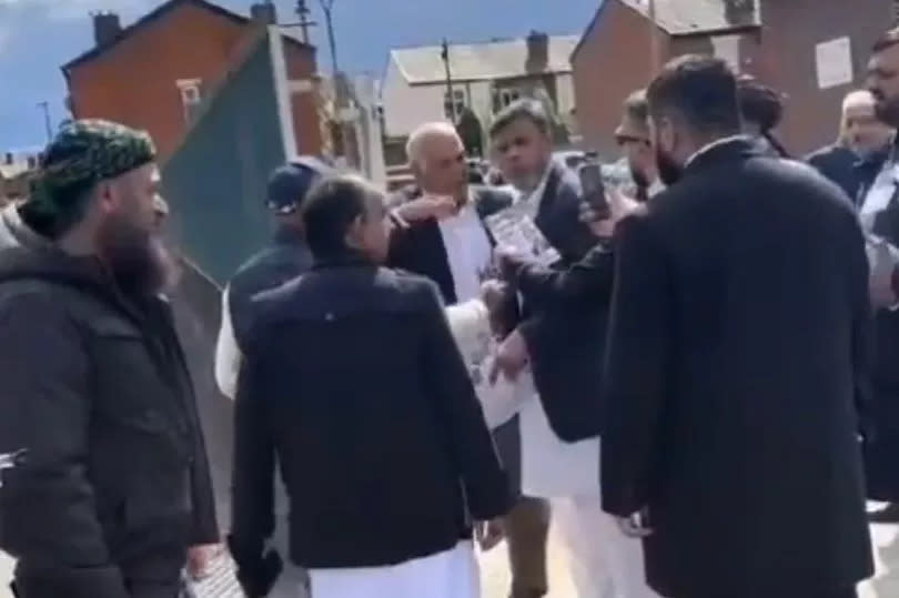 Video of Labour councillor Abid Chohan arguing with George Galloway's Workers Party of Britain outside Iqra Mosque in Longsight, Manchester. April 26, 2024