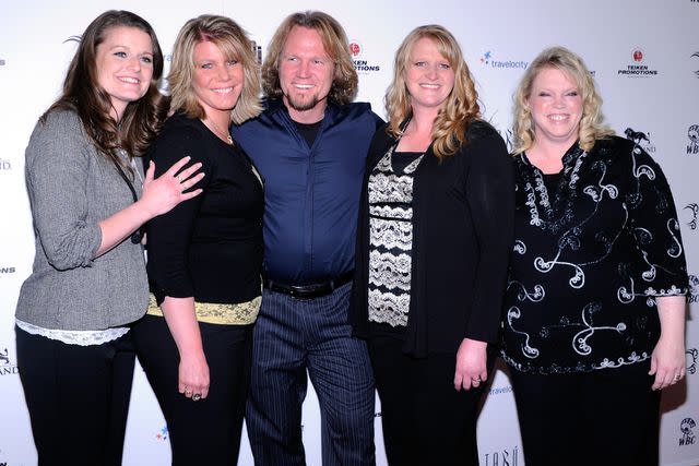 <p>Ethan Miller/Getty</p> From left: Robyn Brown, Meri Brown, Kody Brown, Christine Brown and Janelle Brown from "Sister Wives"