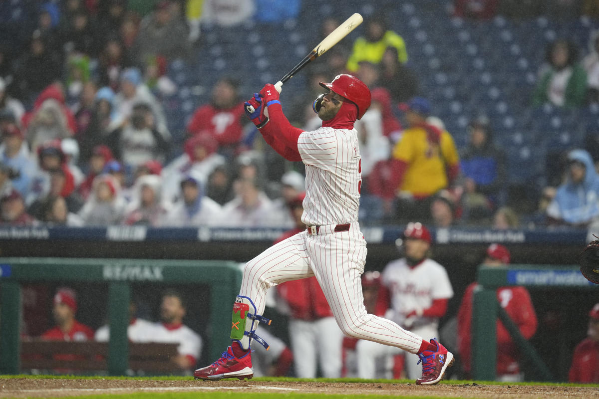 Bryce Harper hits three home runs in one game to end season-opening hitless streak.