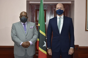 St Kitts and Nevis Prime Minister Timothy Harris and British High Commissioner His Excellency Scott Furssedonn-Wood (Source: St Kitts and Nevis Observer)