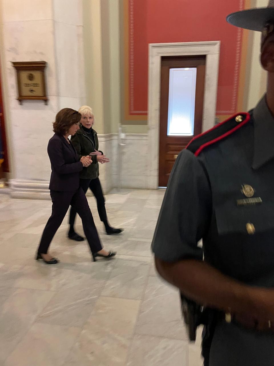 Gina Raimondo was at the Rhode Island State House to film an interview with Leslie Stahl of CBS's "60 Minutes."