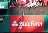 Jayson Werth #28 of the Washington Nationals makes a catch at the wall to save a home run in the sixth inning against the St Louis Cardinals during Game One of the National League Division Series at Busch Stadium on October 7, 2012 in St Louis, Missouri. (Photo by Dilip Vishwanat/Getty Images)