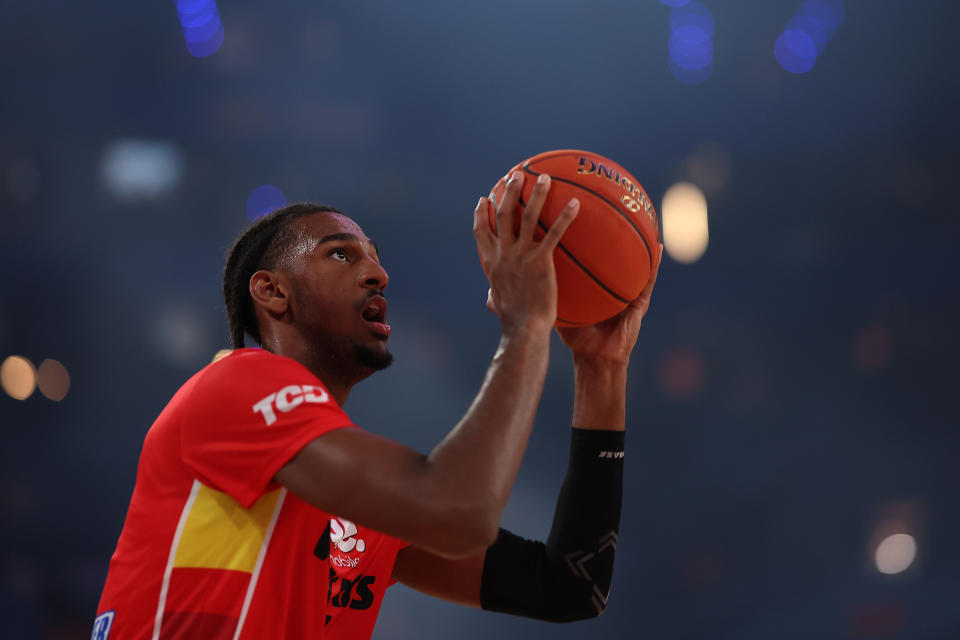 Alex Sarr of the Perth Wildcats warms up before a game against the Sydney Kings on Dec. 1, 2023, in Perth, Australia. (Photo by Paul Kane/Getty Images)