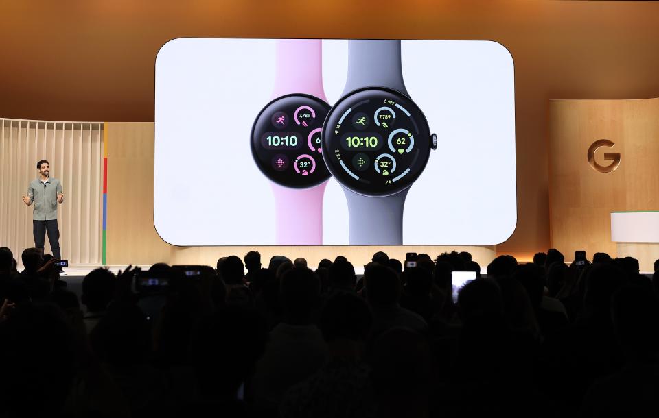 Google project manager Sandeep Waraich announces the new Google Pixel Watch 3 during the Made By Google event on August 13, 2024.