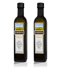 TRULY® is Corto’s 100% Extra Virgin Olive Oil. It is full-bodied and dynamic, with bright floral notes you could only get from fresh-squeezed juice. Made from olives harvested in their prime, Corto®’s fresh oil is cold-extracted within hours at their state-of-the-art mill.