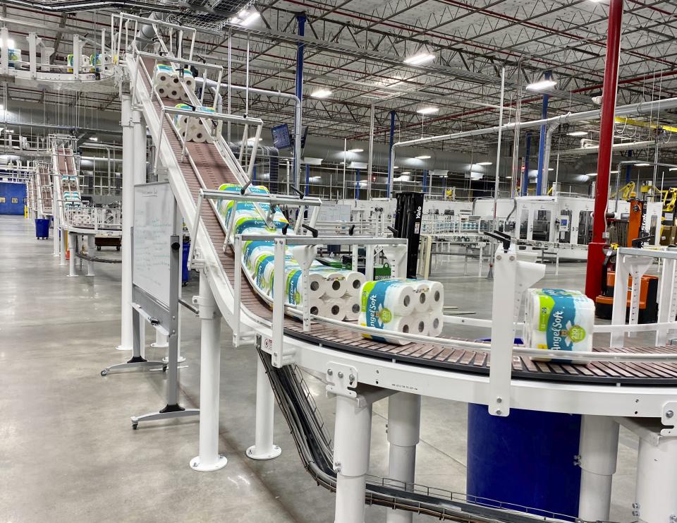 This undated photo provided by Georgia-Pacific shows the production line at the Georgia-Pacific plant in Atlanta. NCSolutions, a data and consulting firm, said online and in-store U.S. toilet paper sales rose 51% between Feb. 24, 2020 and March 10, as buyers started getting uneasy about the growing number of coronavirus cases. (Georgia-Pacific via AP)