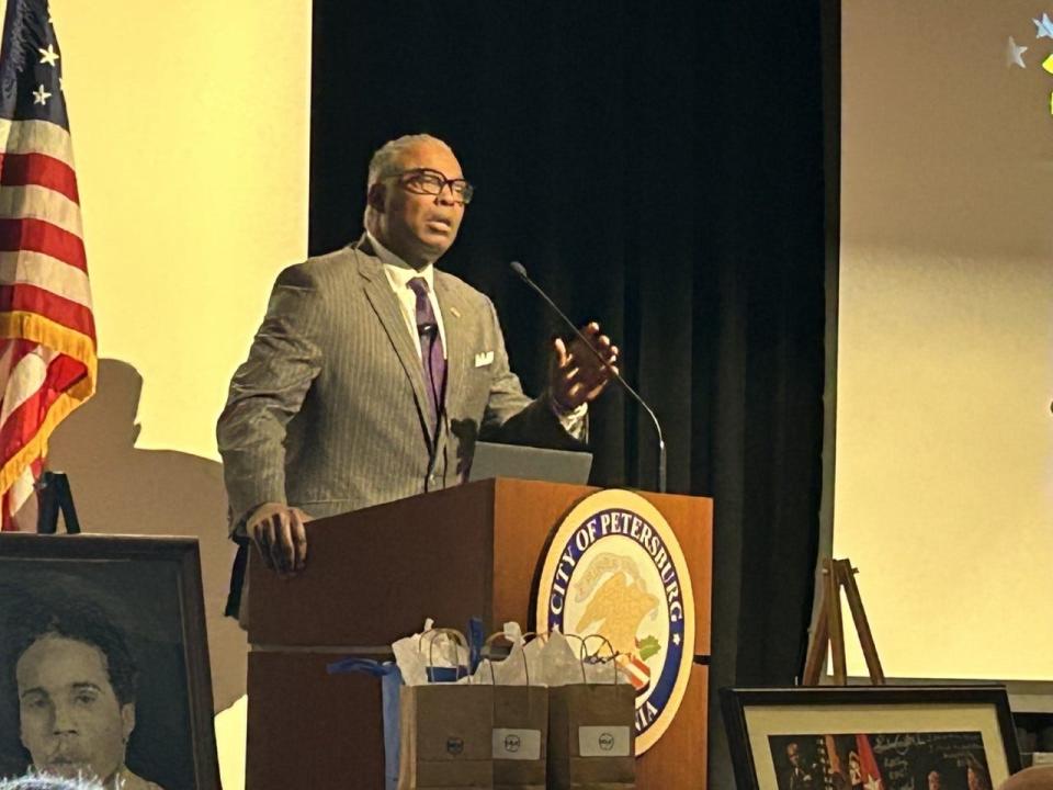 Retired Maj. Gen. Barrye Price speaks during a ceremony Sunday, Jan. 15, 2023 honoring the upcoming 50th anniversary of Petersburg becoming the first city in the United States to honor Dr. Martin Luther King Jr. with a holiday.