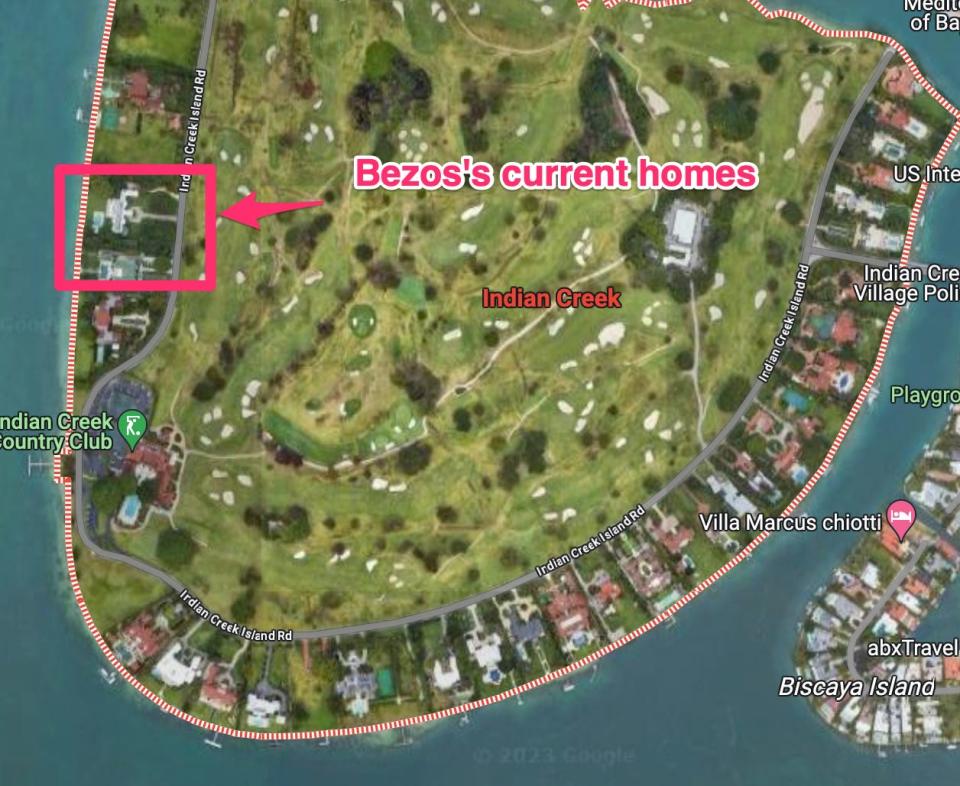 map of an island with an arrow pointing to Bezos's home