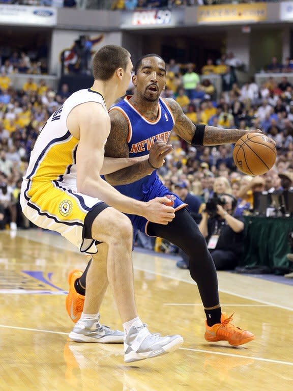 New York Knicks' J.R. Smith is pictured during their game against the Indiana Pacers on May 14, 2013. He missed eight of his first nine shots and finished just seven-of-22 from the floor for 19 points