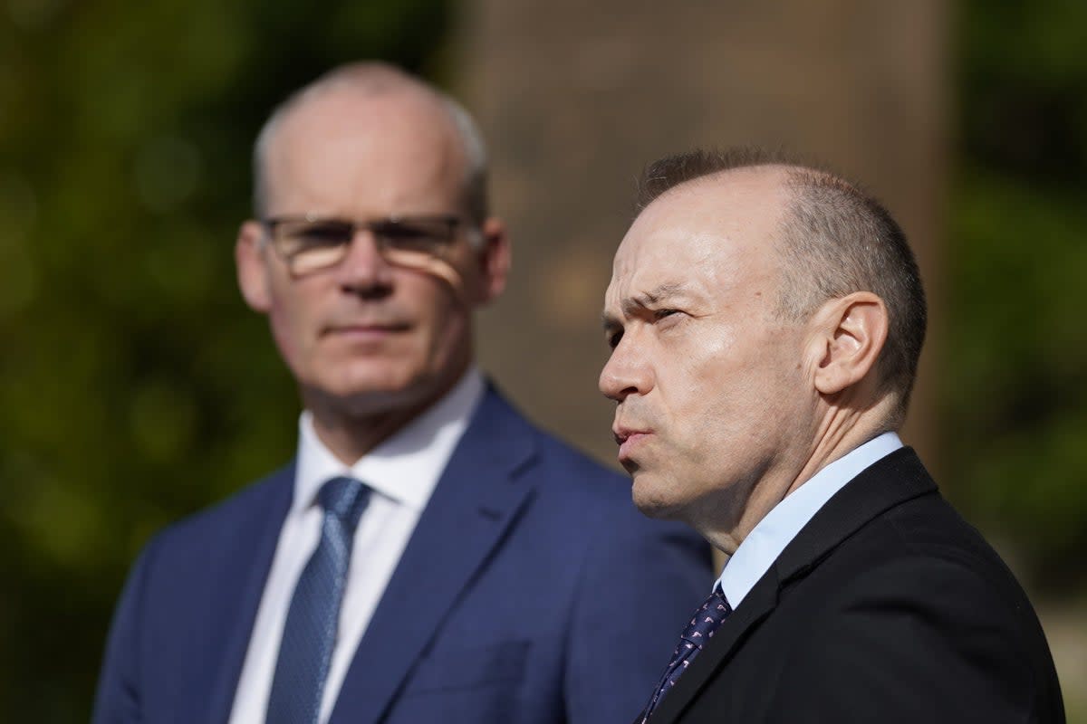 Northern Ireland Secretary Chris Heaton-Harris and Irish Foreign Affairs Minister Simon Coveney during a press conference at Hillsborough Castle (Niall Carson/PA) (PA Wire)