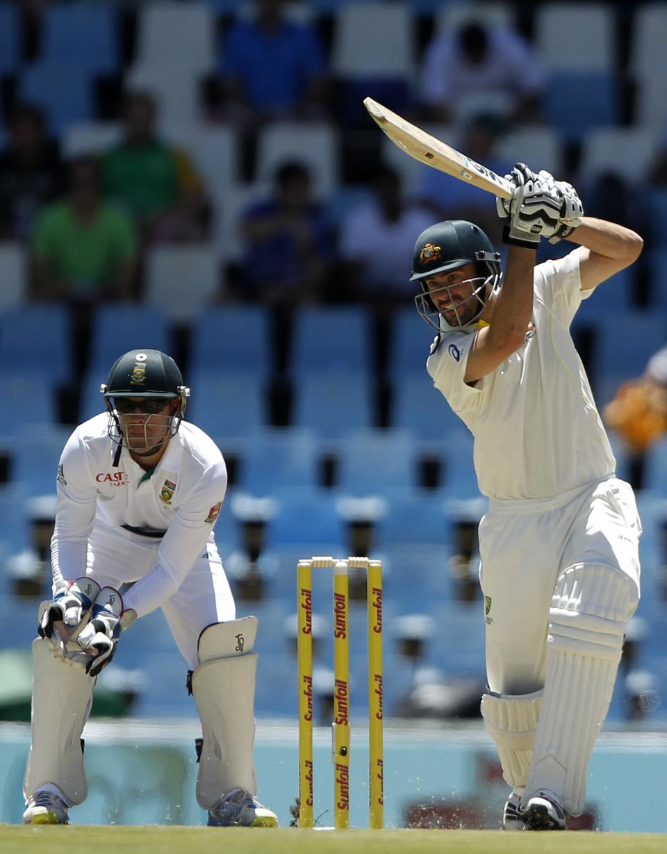 Australia's Alex Doolan plays a shot during the first day of their cricket test match against South Africa in Centurion February 12, 2014.