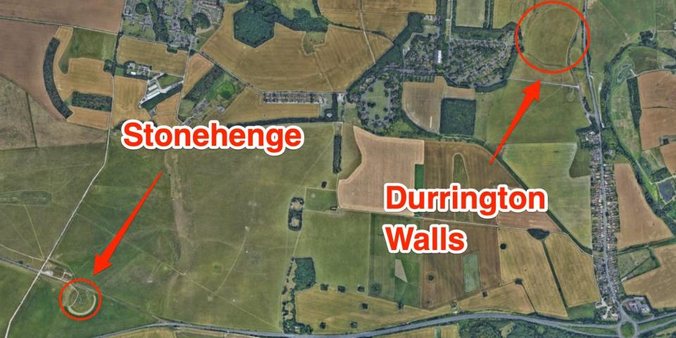 An annotated map shows the location of Stonehenge as compared to Durrington Walls