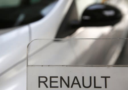 The logo of French car manufacturer Renault is seen at a dealership of the company in Bordeaux