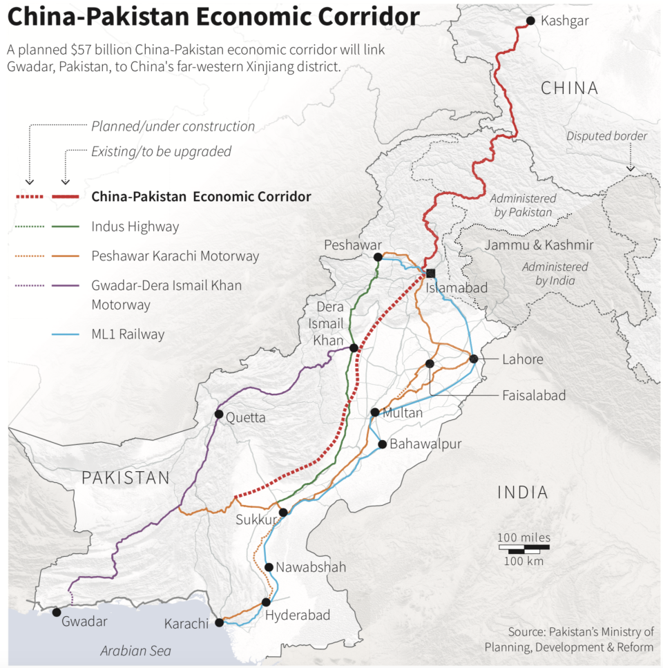 Map locating the route of the China-Pakistan Economic Corridor. (Source: Reuters)