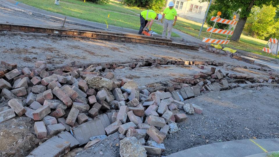 Workers recently uncovered rails from the original Bartlesville Interurban at 9th Street and Delaware.