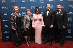 From left: June C. Wispelwey, AIChE’s Executive Director and CEO; Deborah Grubbe, AIChE’s 2021 President; honoree Ashley Christopher, Founder and CEO, HBCU Week Foundation; honoree Chris Jahn, President and CEO, American Chemistry Council; and honoree Mark Vergnano, Chairman of the Board of the Chemours Company. Photo credit: Natural Expressions NY