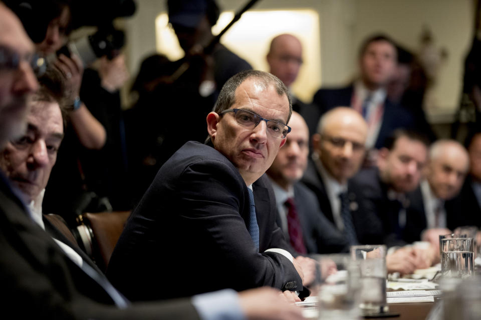 Pictured is Moderna CEO Stephane Bancel attends a meeting with President Donald Trump, members of the Coronavirus Task Force, and pharmaceutical executives in the Cabinet Room of the White House.