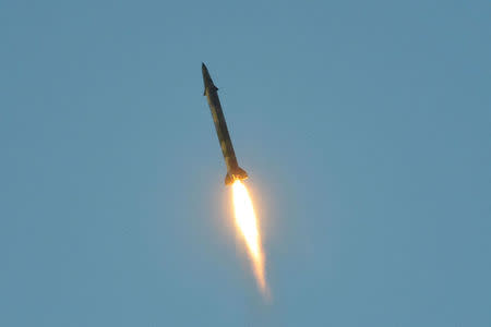 A ballistic rocket is test-fired through a precision control guidance system in this undated photo released by North Korea's Korean Central News Agency (KCNA) May 30, 2017. KCNA/via REUTERS