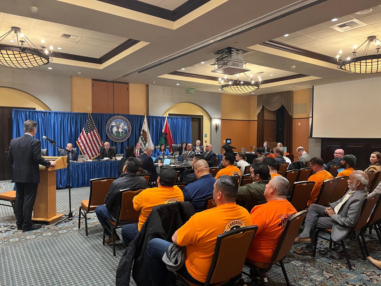 City consultant Michael Brown addresses the Camarillo City Council Wednesday as the panel considers an appeal of a planned Costco Wholesale store.