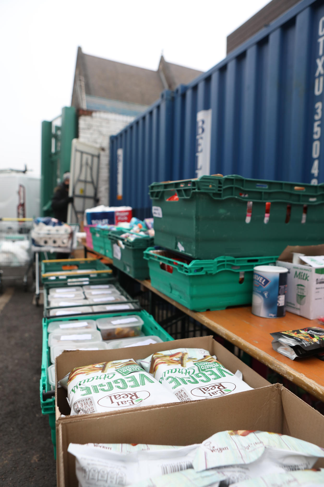 Crates at a food bank in north London. Food bank managers across the UK have warned of an accelerating food crisis as the cost of living continues to soar. (PA)