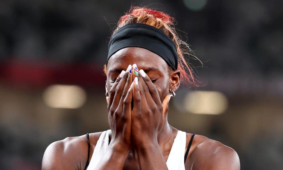 Beatrice Masilingi reacts after competing in the 200m