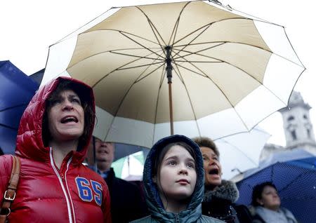 People demonstrate against the Hungarian goverment's education policies in Budapest, Hungary, February 13, 2016. REUTERS/Laszlo Balogh