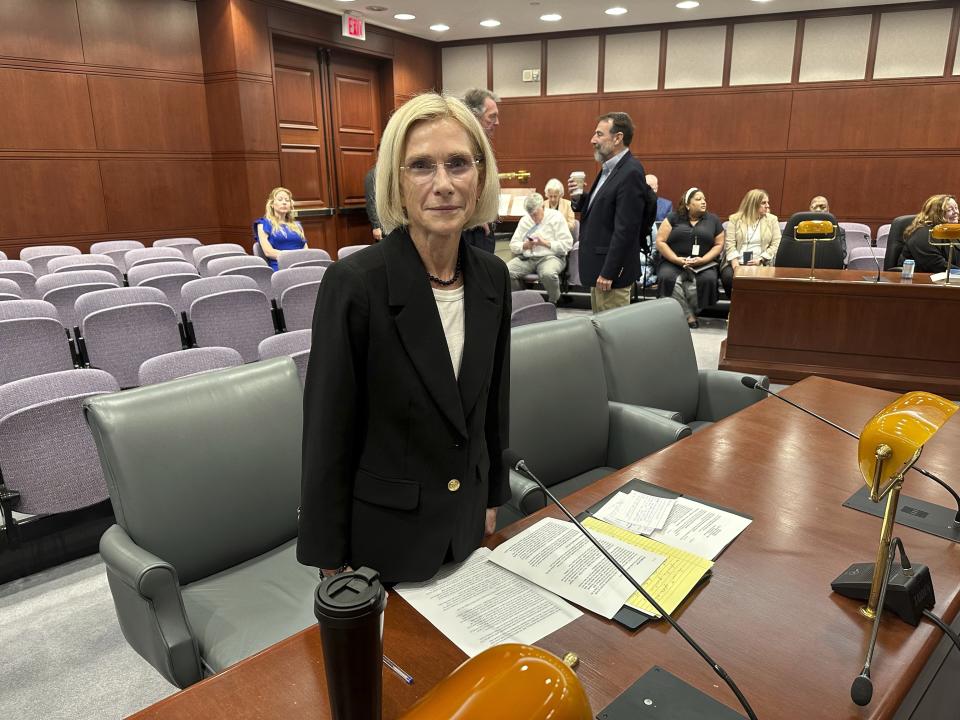 Former Connecticut U.S. Attorney Nora Dannehy appears at her Wednesday, Sept. 20, 2023, confirmation hearing on her nomination to the Connecticut State Supreme Court at the Connecticut Legislative Office Building in Hartford, Conn. Dannehy told state lawmakers she resigned from the Trump-Russia probe because of her concerns with public comments made by then-US Attorney General William Barr. (AP Photo/Susan Haigh)