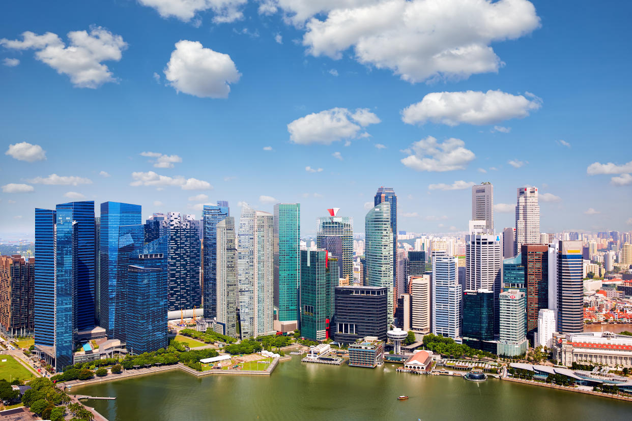 Singapore financial district over Marina Bay