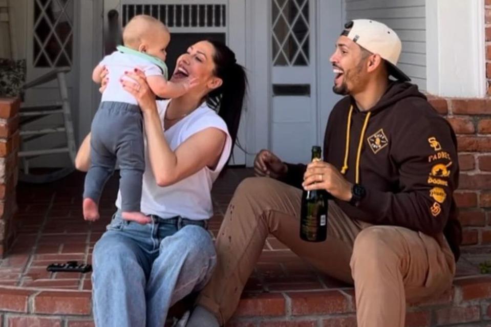 <p>Instagram/bkoof</p> Becca Kufrin and Thomas Jacobs with their son Benson