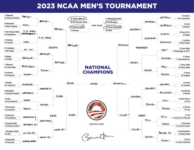 President Obama's 2011 Men's NCAA Basketball Tournament Brackets