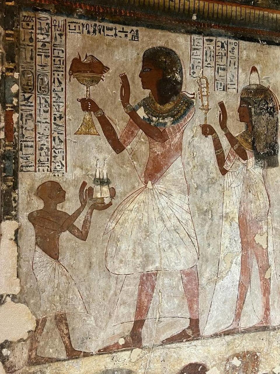 One of the restored paintings inside the tomb of Neferhotep. Photo from Egypt’s Ministry of Tourism and Antiquities