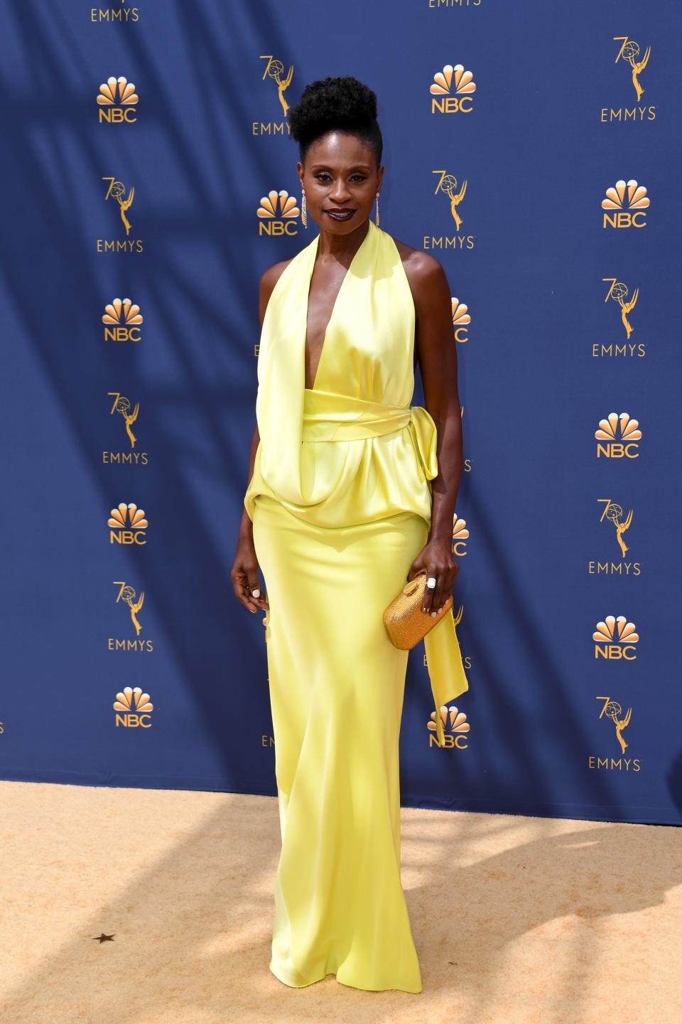 <p>Adina Porter bring a splash of colour to the red carpet. <br>Photo: Getty </p>