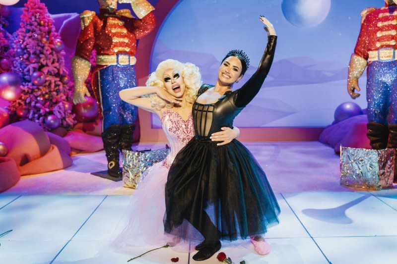 Demi Lovato (R) and Trixie Mattel appear in "A Very Demi Holiday Special." Photo courtesy of The Roku Channel