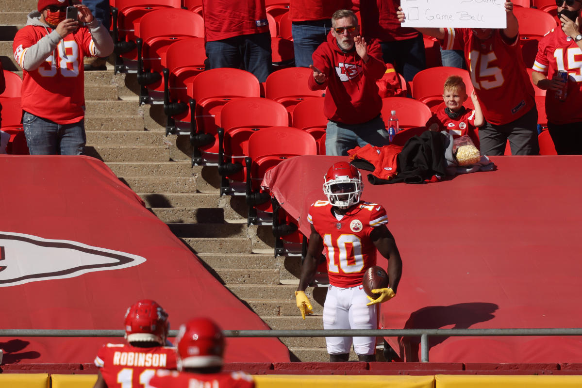 Tyreek Hill of the Kansas City Chiefs celebrates after the game News  Photo - Getty Images