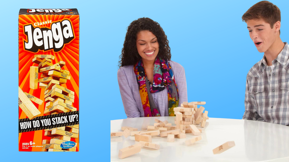 two people playing jenga