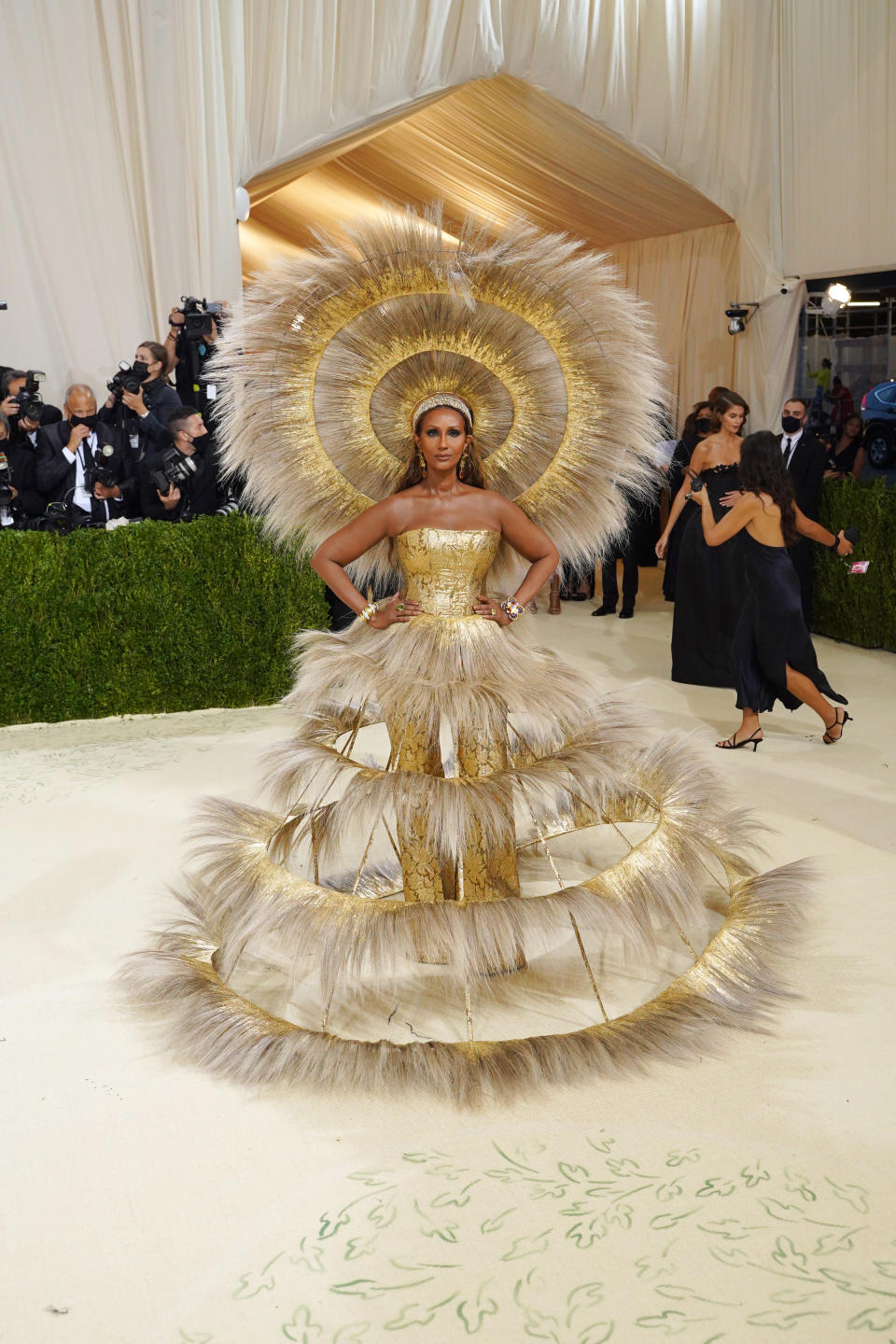 Iman attends 2021 Costume Institute Benefit In America: A Lexicon of Fashion at the Metropolitan Museum of Art on Sept 13, 2021, in New York City