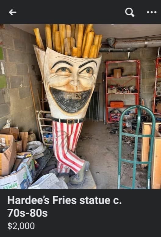 A scary french fries Hardee's mascot from the '70s/'80s for $2,000