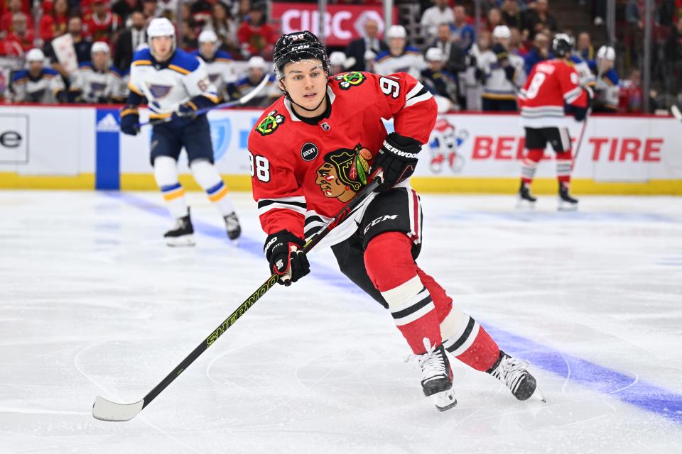 Chicago Blackhawks forward Connor Bedard had two assists in his NHL preseason debut against the St. Louis Blues.