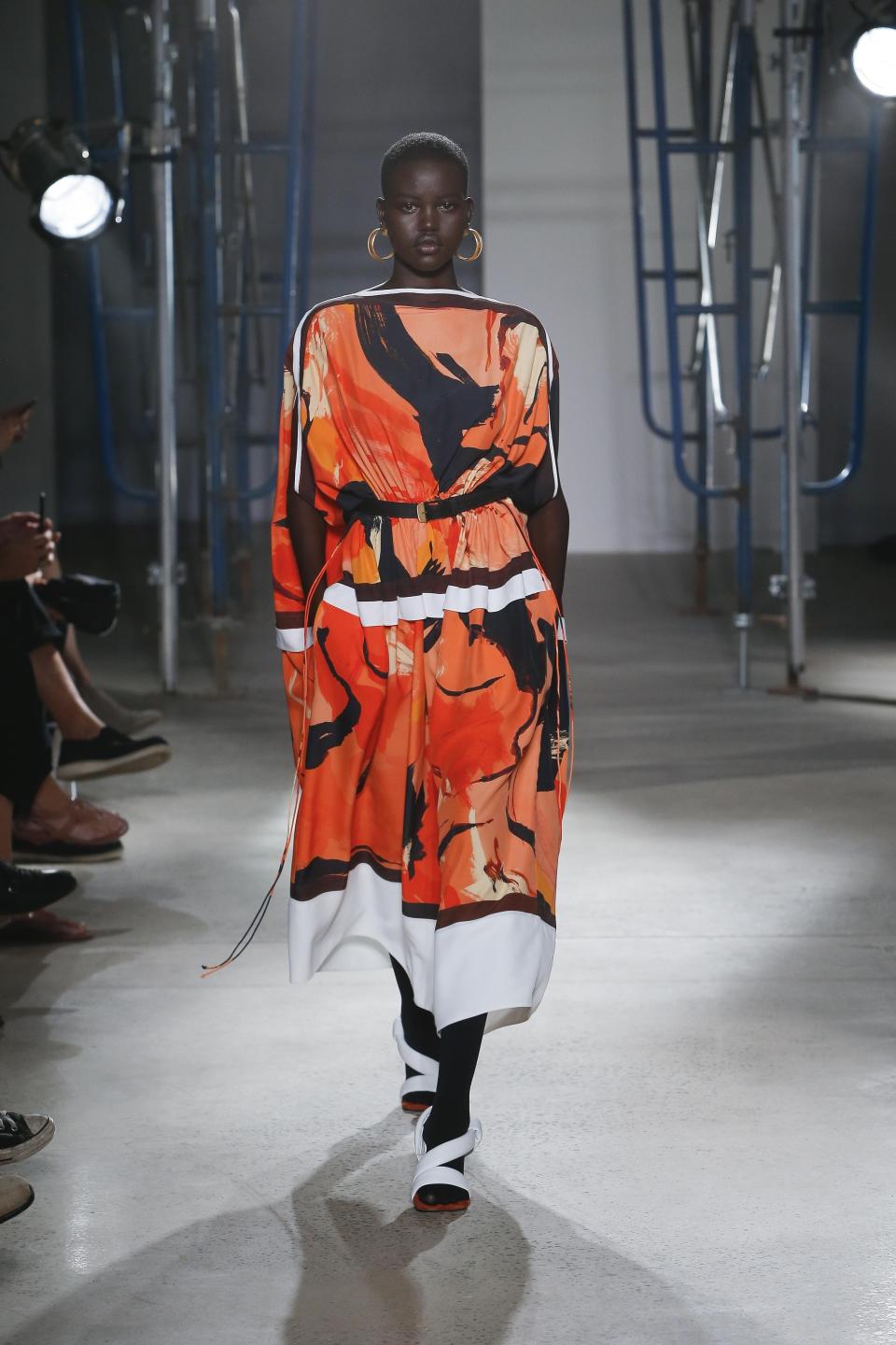 This Sept. 10, 2019 photo released by Proenza Schouler shows a model wearing clothing from their Spring/Summer 2020 collection during Fashion Week in New York. (Monica Feudi/Proenza Schouler via AP)