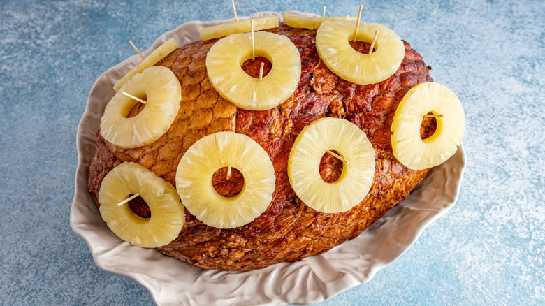 Pineapple glazed ham before cooking