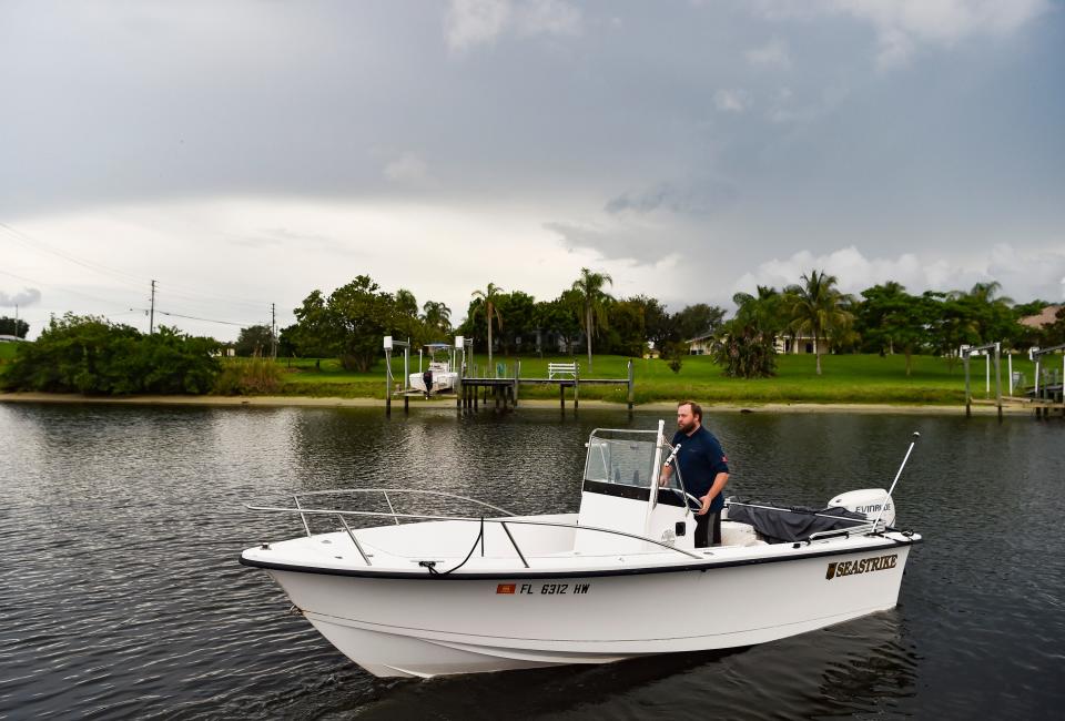 Zachary Hansman, of Port St. Lucie, heads out on the water from the C-24 Canal Park boat ramp on Thursday, June 24, 2021, in Port St. Lucie. The C-24 Canal is likely to receive a water pollution Kilroy monitor because of record state funding this year. The nonprofit Ocean Research & Conservation Association plans to place the Kilroys in canals that drain stormwater runoff laden with fertilizer and other pollutants from western farmlands and development into the Indian River Lagoon. 