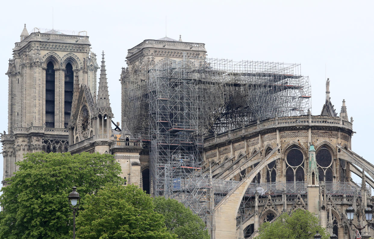 The Notre Dame Cathedral in Paris on Tuesday following a fire which destroyed much of the building (Picture: PA)